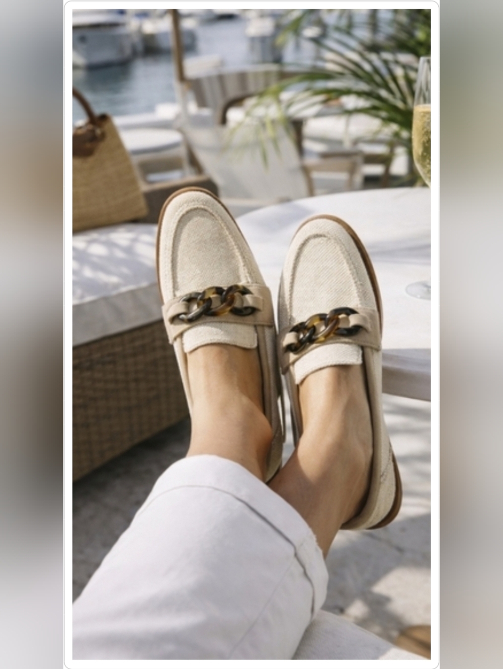 J. McLaughlin Woven Tortoise Chain Loafers 7 | Cream Resort Palm Beach Chic - Picture 2 of 9